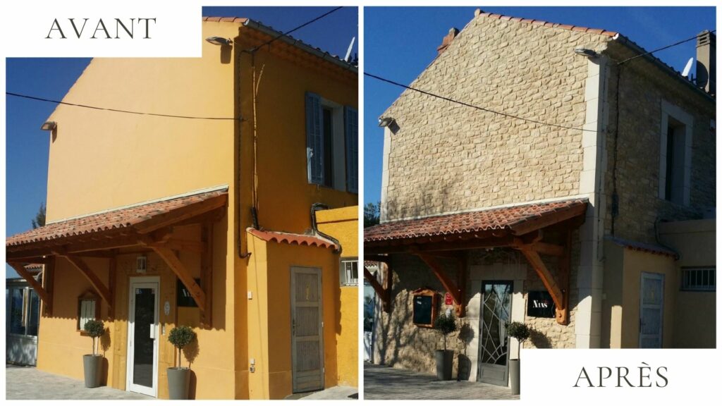 facade restaurant la ciotat pierre sculptee enduit