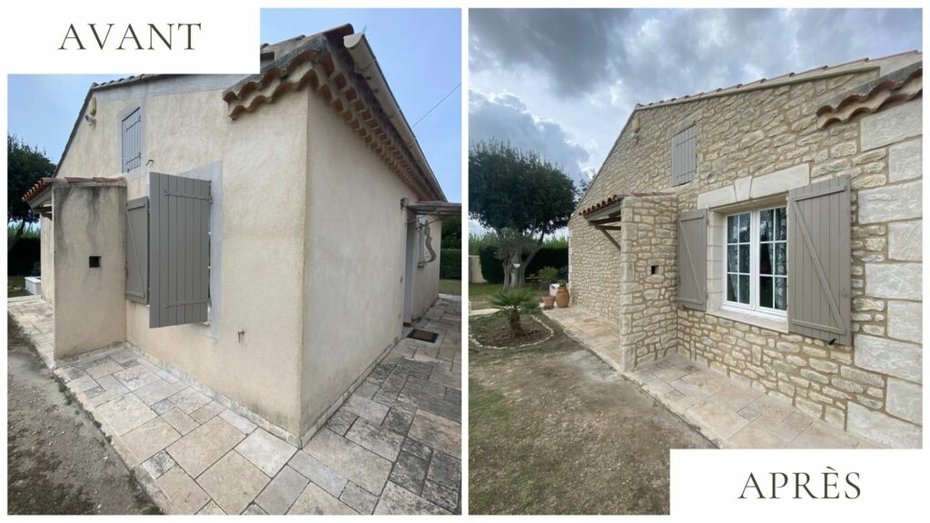 mas provence arles facade imitation pierre enduit chaux